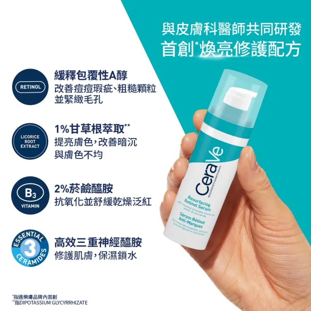 【CeraVe 適樂膚】全新上市淨痘淡疤組★A醇勻亮修護精華 30ml+多重酸煥膚修護精華40ml(抗痘)