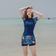 【SeasonsBikini】三色修身短袖泳裝泳衣M-3XL深藍 -785(短袖泳裝)