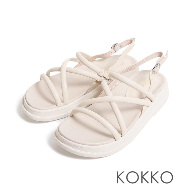 KOKKO 集團 率性顯瘦感細帶厚底涼鞋(白色)