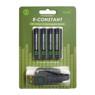 【恆旭】免充電座鋰離子充電電池-4號電池x4顆(環保快充/E-CONSTANT/TYPE-C)