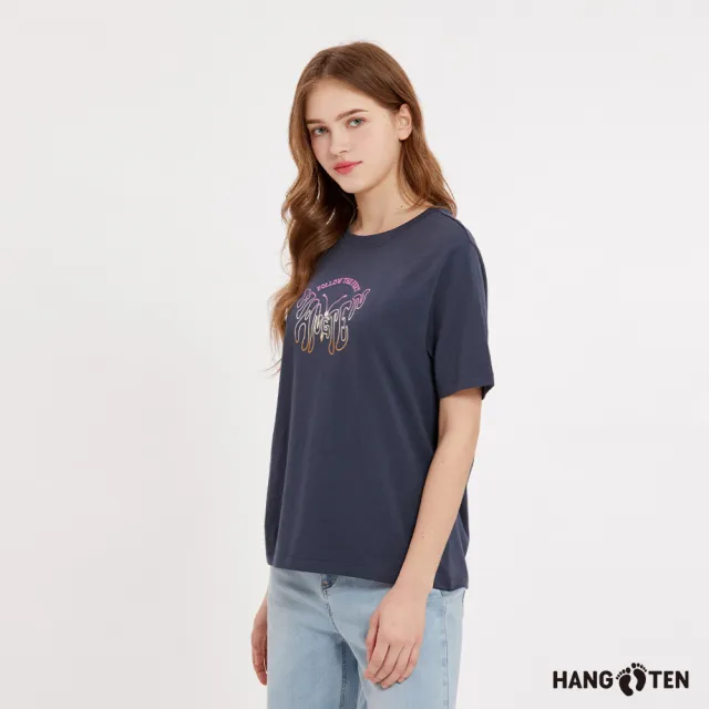 【Hang Ten】女裝-蚊蟲防護蝴蝶印花短袖T恤(炭灰)