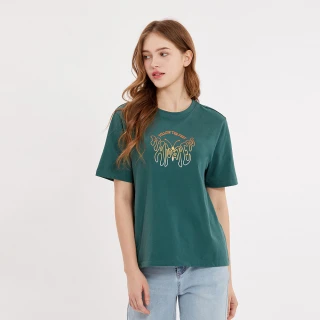 【Hang Ten】女裝-蚊蟲防護蝴蝶印花短袖T恤(橄欖綠)