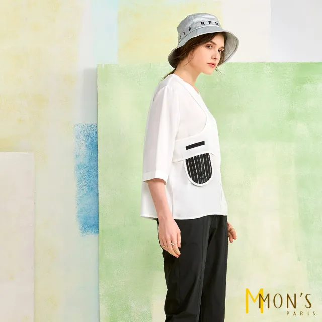 【MON’S】休閒寬鬆配色貼袋造型上衣
