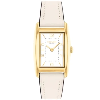 【COACH】官方授權經銷商 知性風采時尚腕錶-24mm/白面金框白皮帶 畢業 禮物(14504314)