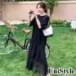 【UniStyle】短袖洋裝 韓系蕾絲拼接寬鬆T恤裙 女 ZM126-6653(黑)