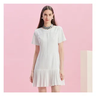 【EPISODE】氣質顯瘦百褶裙擺短袖洋裝E43731（白）