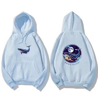 【潮野屋】藍鯨與月亮 夢想 宇宙 帽T 長袖上衣 衣服 歐美 潮T 可愛 潮流 休閒 創意 服飾(WDD-3240)