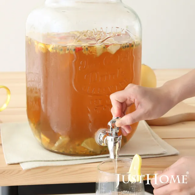【Just Home】大容量派對玻璃果汁飲料桶8L(飲料桶 果汁桶 派對桶 茶桶)