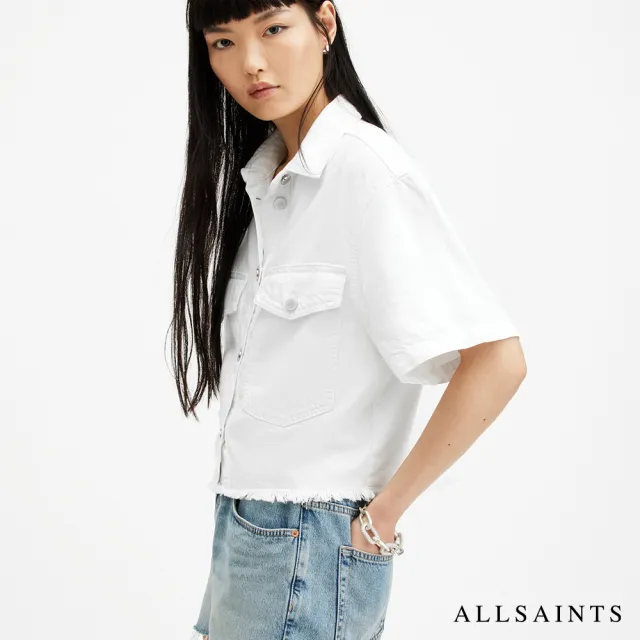 【ALLSAINTS】TOVE 短版寬鬆牛仔短袖襯衫-白 W113PA(寬鬆版型)