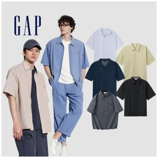 【GAP】男裝 Logo亞麻翻領短袖襯衫-多色可選(464288&461256&885844)