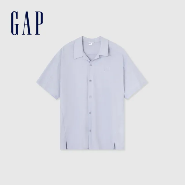 【GAP】男裝 Logo亞麻翻領短袖襯衫-多色可選(464288&461256&885844)