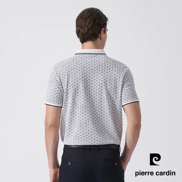 【pierre cardin 皮爾卡登】休閒服飾 男款 網眼印花短袖POLO衫-白色(5247268-90)