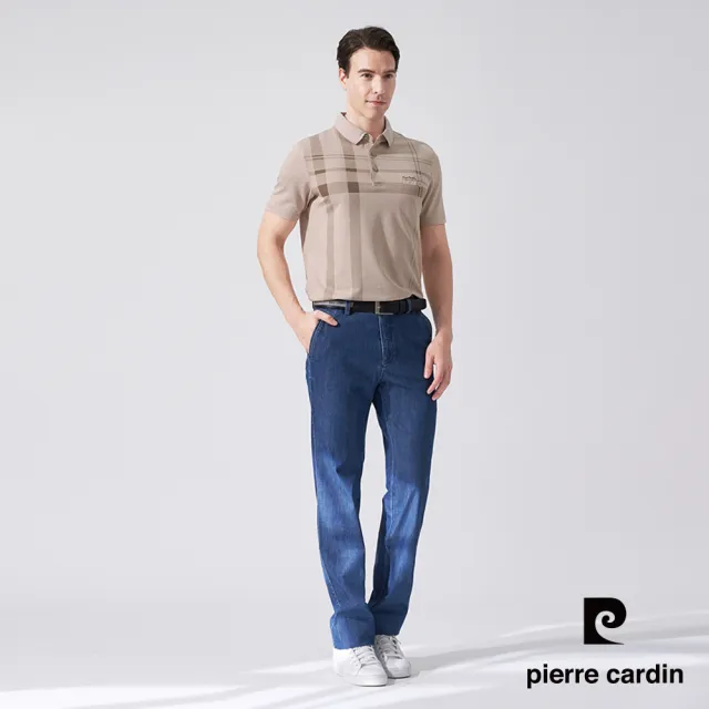 【pierre cardin 皮爾卡登】商務休閒 男款 網眼胸前大定位格印花短袖POLO衫-卡其色(5247260-84)