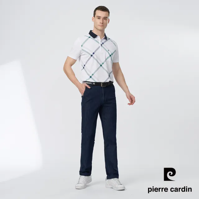 【pierre cardin 皮爾卡登】商務休閒 男款 胸前印大斜格短袖POLO衫-白色(5247267-90)