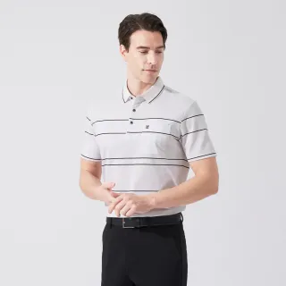 【pierre cardin 皮爾卡登】休閒服飾 男款 橫條短袖POLO衫-白色(5247262-90)