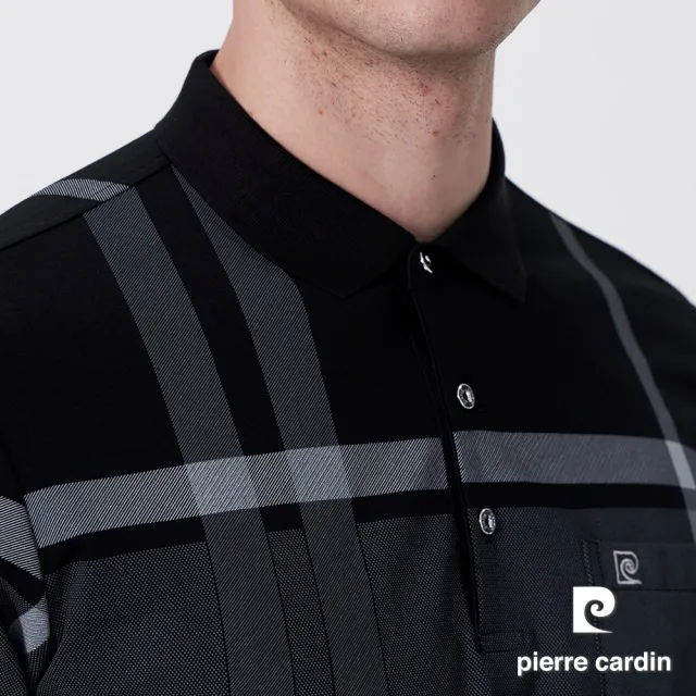 【pierre cardin 皮爾卡登】商務休閒 男款 大定位印格短袖POLO衫-黑色(5247255-99)