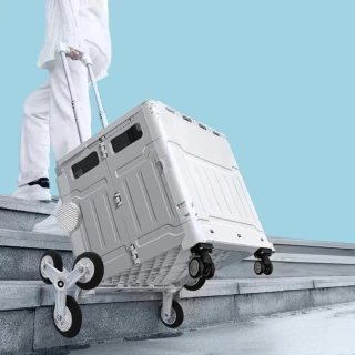 【ONE HOUSE】巨無霸平拉式 8輪爬梯折疊收納車 買菜車 購物車 平拉推車(大款 2入)