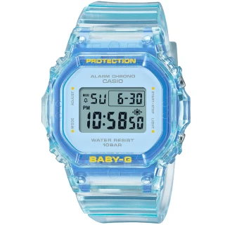【CASIO 卡西歐】卡西歐Baby-G 經典方形電子錶-水藍果凍色(BGD-565SJ-2 台灣公司貨)