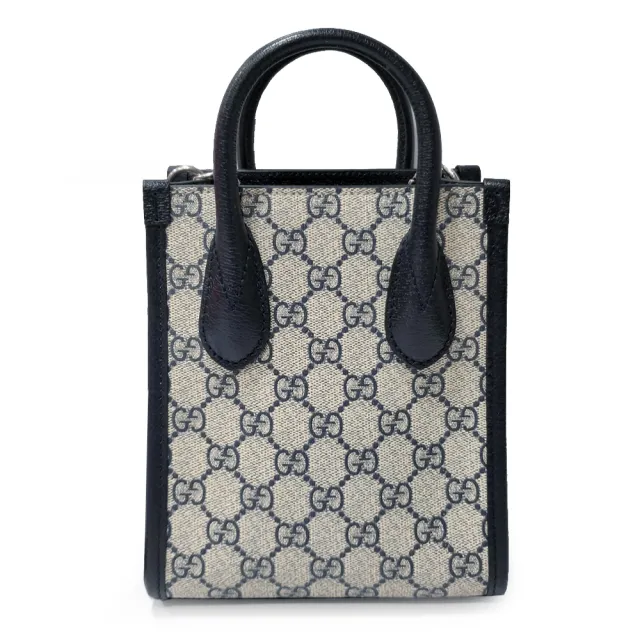 【GUCCI 古馳】671623 新款Interlocking G系列迷你中性款手提/單肩/斜背手機兩用包(全新展示品-藍黑色)