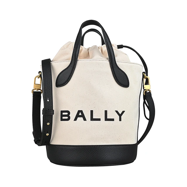 BALLY BALLY BAR字母LOGO織物拼皮革束口手提斜背兩用包(米白x黑)