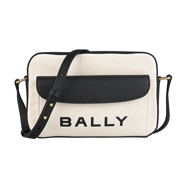 BALLY BALLY Bar Daniel字母LOGO織物拼皮革拉鍊斜背方包(米白x黑)