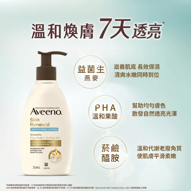 【Aveeno 艾惟諾】燕麥煥光奇肌保濕乳354mlx2(PHA溫和果酸乳液/燕麥小光瓶/身體乳/保濕乳液)