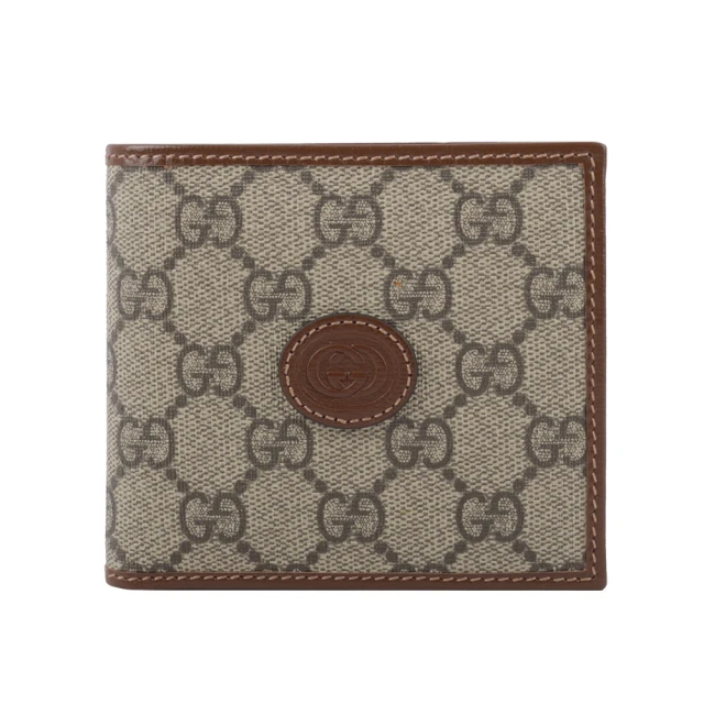 GUCCI 古馳 Interlocking G Logo 對開零錢袋短夾(棕色)