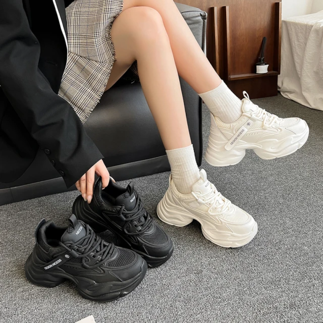 Taroko 流線網面透氣綁帶女款內增高休閒鞋(4色可選) 