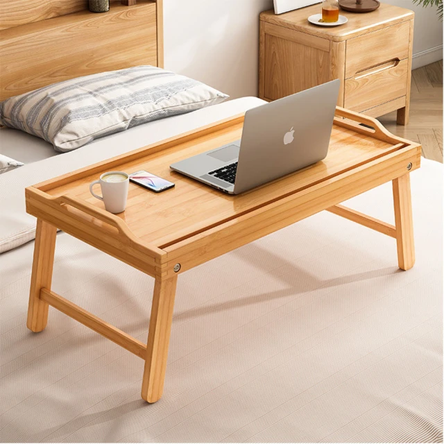 LEZUN/樂尊 免安裝楠竹折疊電腦桌 50*30*24cm(折疊桌 和室桌 床上桌)