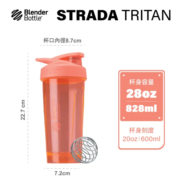 【Blender Bottle】2入組_〈Strada Tritan〉按壓防漏搖搖杯828ml 美國原裝進口(BlenderBottle/運動水壺)