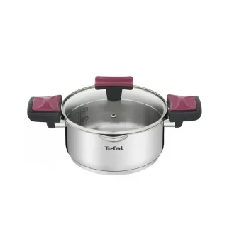 【Tefal 特福】香頌不鏽鋼系列聰明瀝水20CM雙耳湯鍋(加蓋)