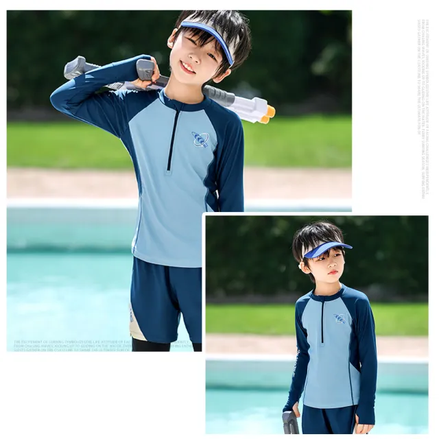 【SWIMFLOW】衝浪男孩 男孩 長袖泳衣(泳衣 兒童 泳裝 兩件式泳衣 連身泳裝 抗紫外線 男女童泳衣)
