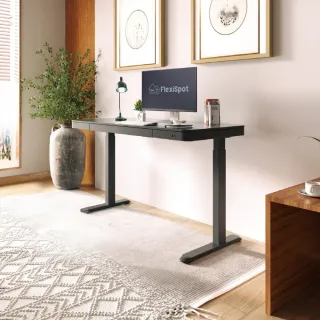 【Flexispot】E9W-C居家美型黑色電動升降桌(兩節單馬達快裝版 120×60附抽屜)