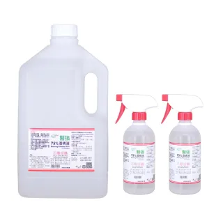 【醫強】75%酒精液 1桶+2瓶組合(4000ml/桶+500ml/瓶+酒精專用噴頭x2)