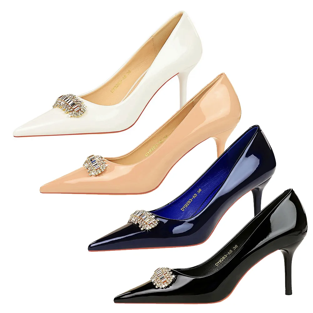 【Sp house】寶石漸色晶鑽漆皮尖頭細高跟鞋(4色可選)