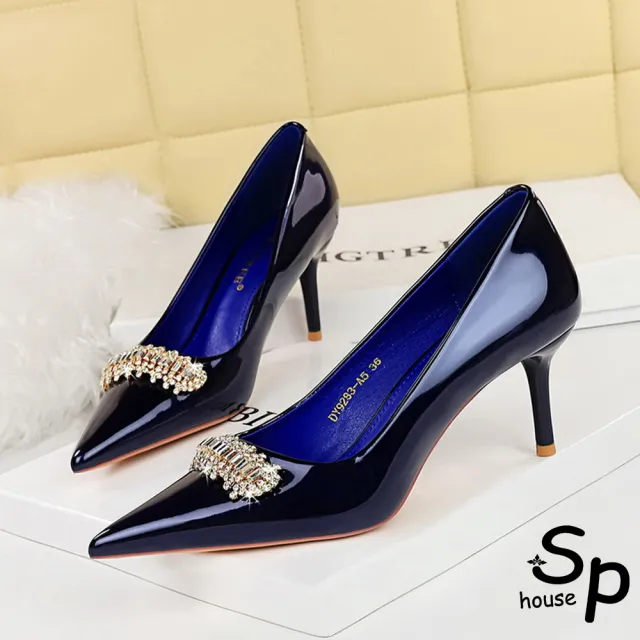 【Sp house】寶石漸色晶鑽漆皮尖頭細高跟鞋(4色可選)