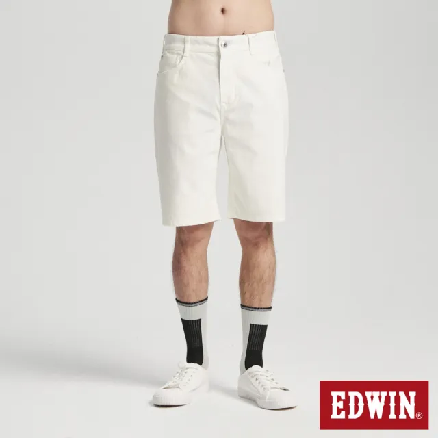 【EDWIN】男裝 加大碼 冰河玉斜紋 迦績JERSEYS 寬丹寧短褲(白色)