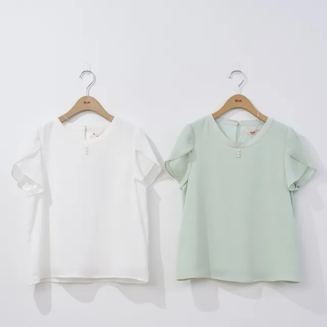 【H2O】壓摺花瓣袖上衣(#4675022 短袖上衣 白色/淺綠色)