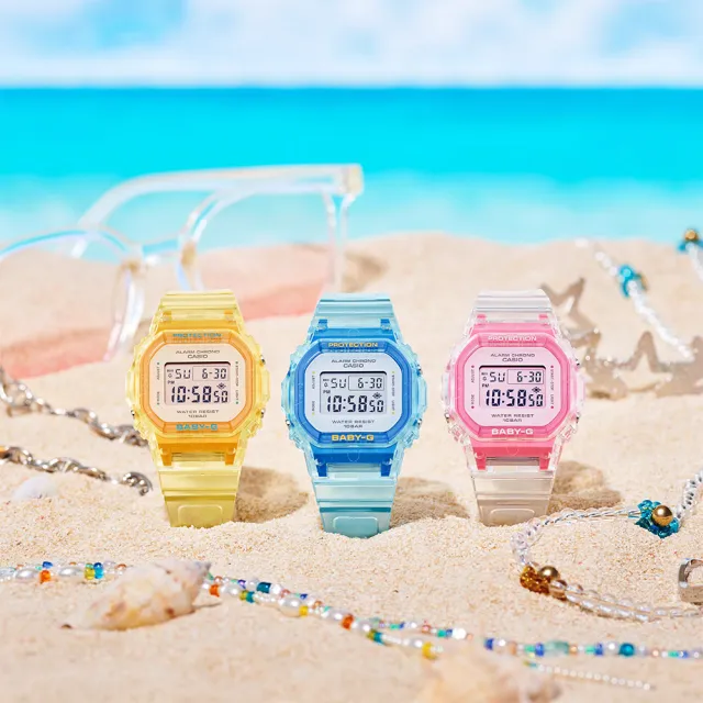 【CASIO 卡西歐】BABY-G 夏季透明方形女錶電子錶 送禮 禮物 推薦(BGD-565SJ-7)