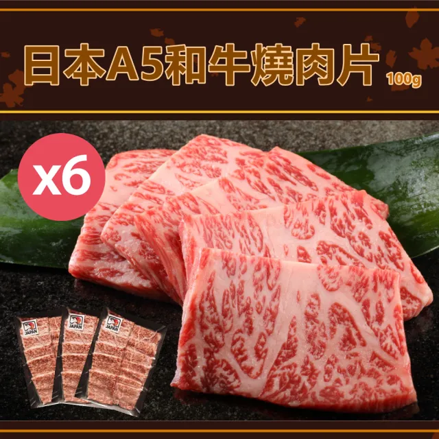 日本頂級A5和牛燒肉片100gX6盒(肉質鮮嫩/露營烤肉火鍋皆適宜)