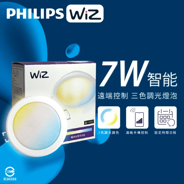 Philips 飛利浦 2入組 LED WiZ 7W 全電壓 APP手機控制 調光調色 智慧照明 9cm崁燈