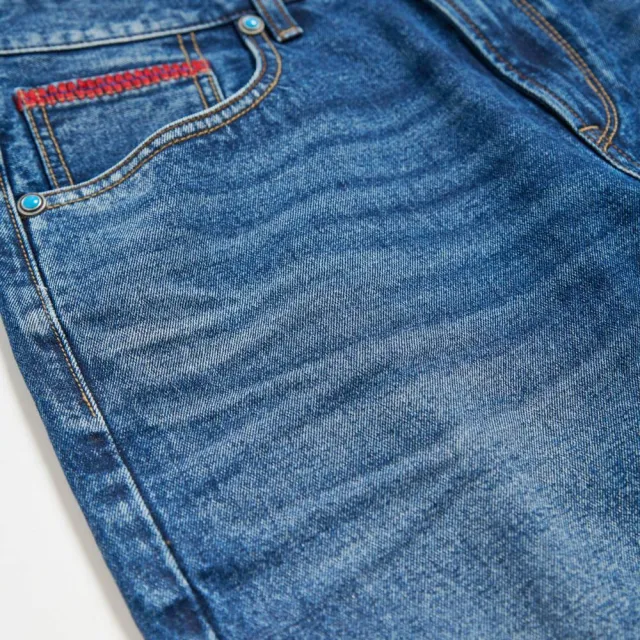 【EDWIN】男裝 BLUE TRIP系列 紅袋花丹寧短褲(酵洗藍)