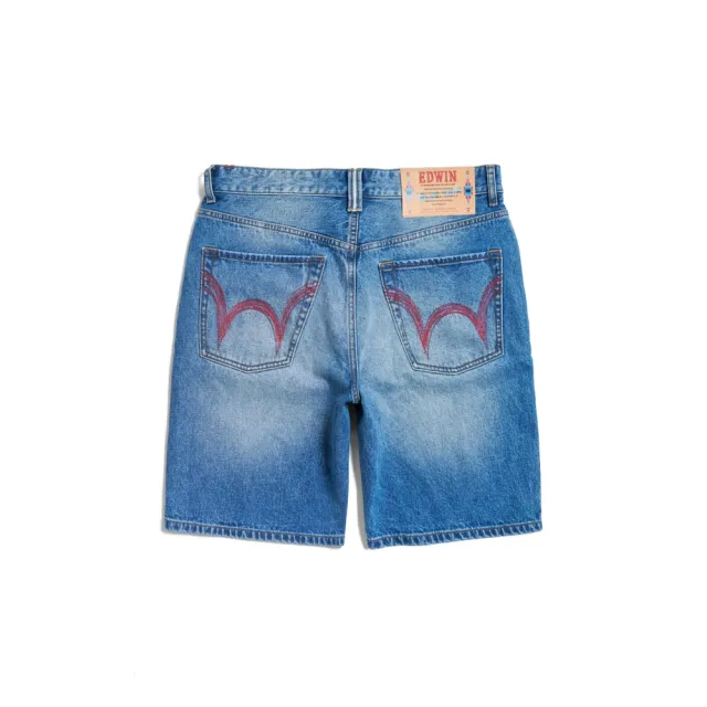 【EDWIN】男裝 BLUE TRIP系列 紅袋花丹寧短褲(漂淺藍)