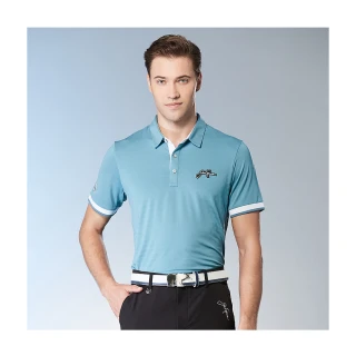 【Jack Nicklaus 金熊】GOLF男款吸濕排汗彈性橫條緹花POLO衫/高爾夫球衫(藍色)