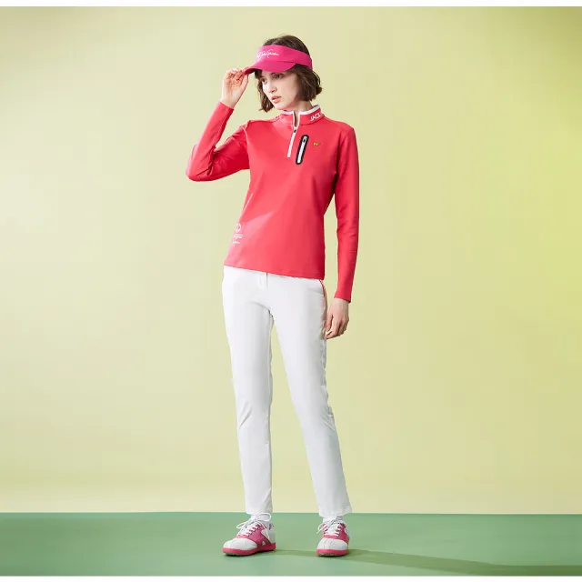 【Jack Nicklaus 金熊】GOLF女款保暖機能吸濕排汗彈性立領衫/高爾夫球衫(粉色)