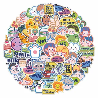 【Paper Play】創意多用途防水貼紙-趣味個性手繪小物 60枚入(防水貼紙 行李箱貼紙 手機貼紙 水壺貼紙)