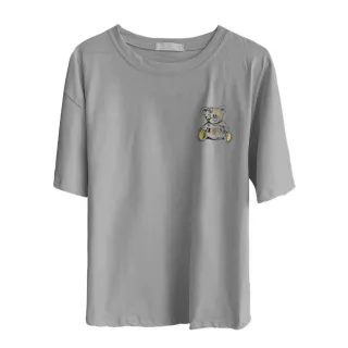 【illi】韓國製造 圓領短袖棉質T恤 刺繡熊熊圖上衣