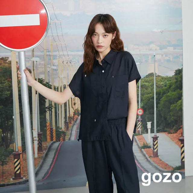 【gozo】gozo涼涼天絲麻抽繩連袖襯衫(兩色)