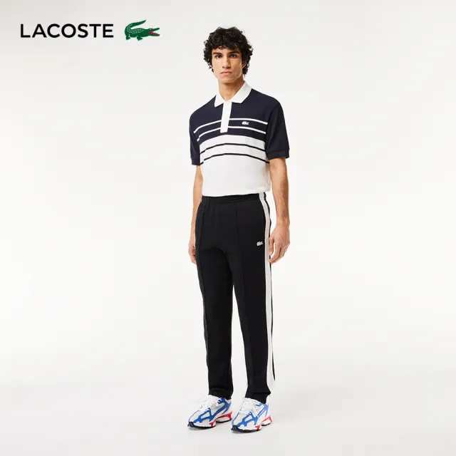 【LACOSTE】男裝-法國製 巴黎運動長褲(黑/白配色)