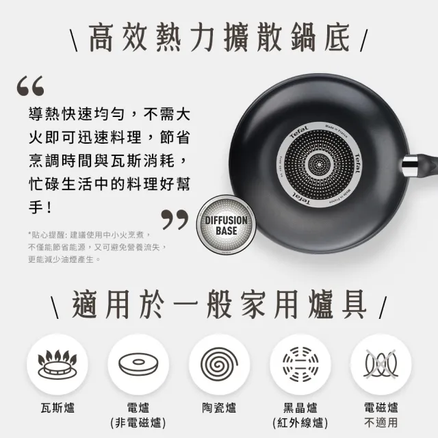 【Tefal 特福】MOMO獨家 法國製極饗巧廚系不沾鍋3件組(20CM平底鍋+26CM平底鍋+28CM炒鍋)